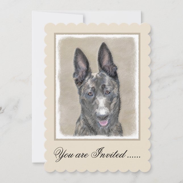 Nederländska shepherd Painting - Cute Original Hun Inbjudningar (Framsida)