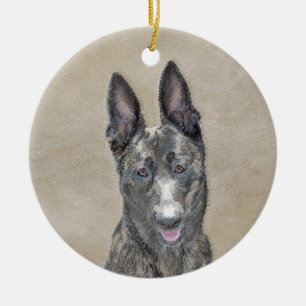Nederländska shepherd Painting - Cute Original Hun Julgransprydnad Keramik