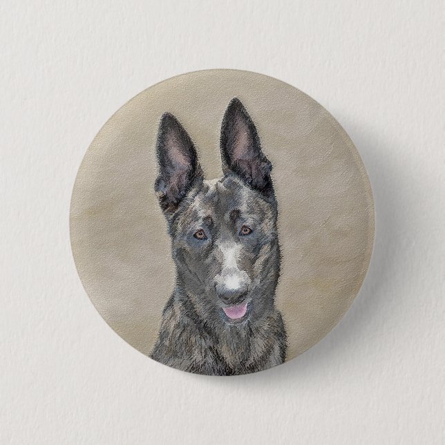 Nederländska shepherd Painting - Cute Original Hun Knapp (Framsida)