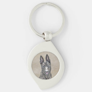 Nederländska shepherd Painting - Cute Original Hun Swirl Silverfärgad Nyckelring
