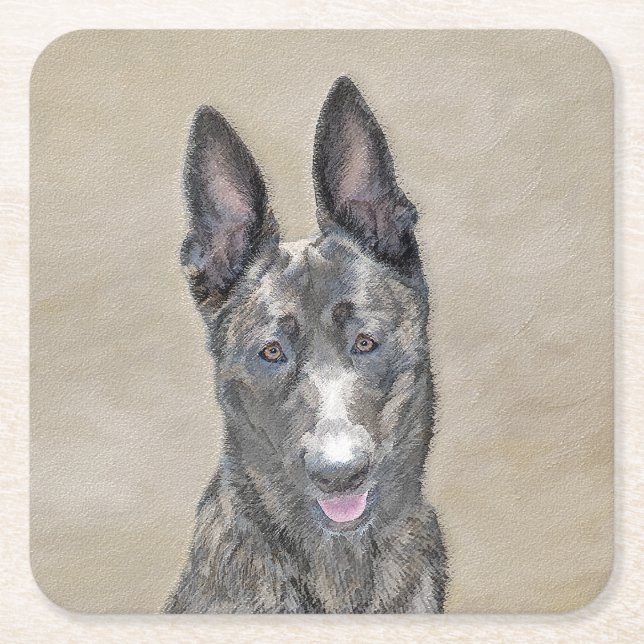 Nederländska shepherd Painting - Cute Original Hun Underlägg Papper Kvadrat (Framsidan)