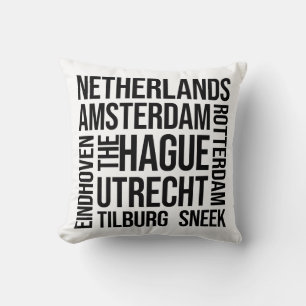 Nederländska städer Ord Art - Amsterdam Travel Kudde