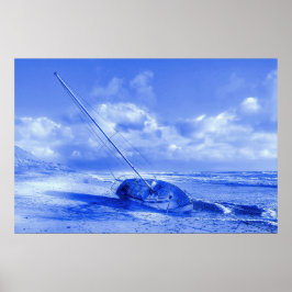 Nederländska Stil Delft Blue Sailboat Wreck Nautic Poster