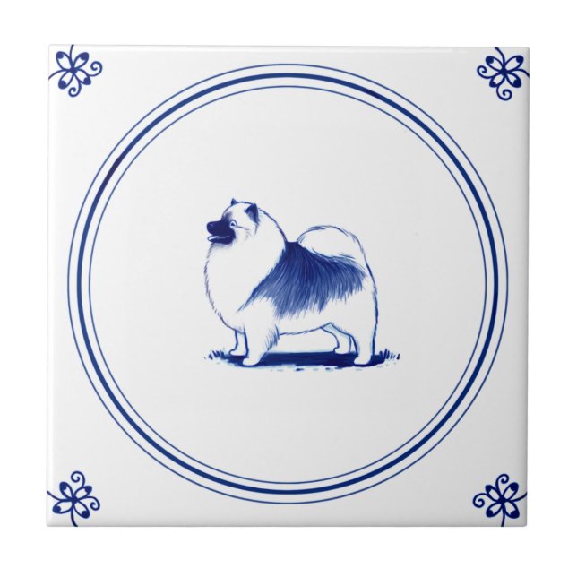 Nederländska Stil Keeshond Kakelplatta (Framsidan)