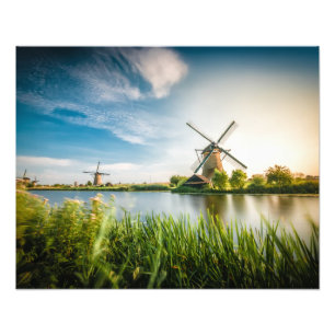 Nederländska vindkraftverk nära Rotterdam Fototryck