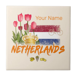 Nederländska Vintagen Holland Flagga och holländsk Kakelplatta