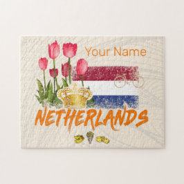 Nederländska Vintagen Holland Flagga och holländsk Pussel