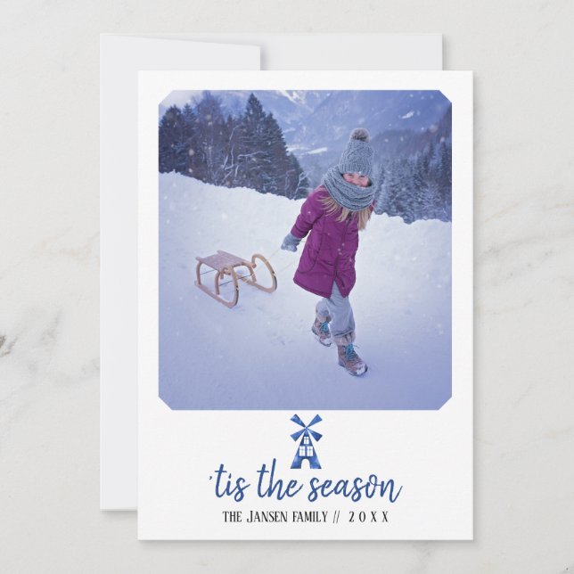 Nederländskt Delft Kvarn Photo Helgdag Card Julkort (Framsida)