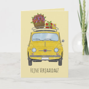 Nederländskt födelsedagskort Retro Fiat 500 Kort