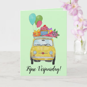 Nederländskt födelsedagskort Retro Fiat 500 Kort
