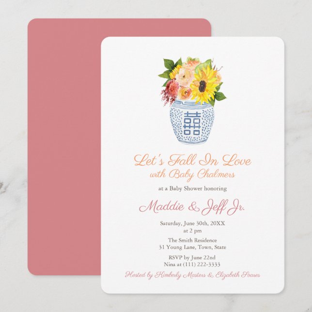 Nedfall i Kärlek höstflickans babyskor i Party Inbjudningar (Fram/baksida)