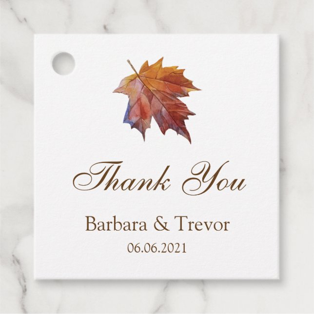 Nedfall i Kärlek vattenfärgen Löv Bröllop Tack Gåvor Etiketter (Framsida)
