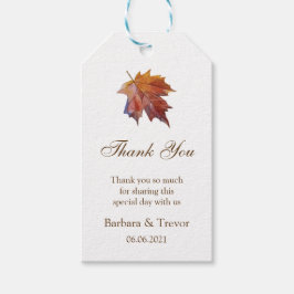 Nedfall i Kärlek vattenfärgen Löv Bröllop Tack Presentetikett