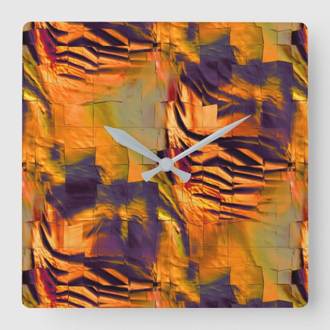 Nedfläckad abstrakt mosaic teckning, guld som brän fyrkantig klocka (Framsida)