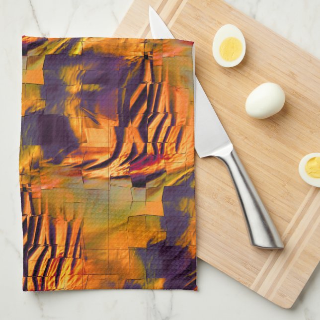 Nedfläckad abstrakt mosaic teckning, guld som brän kökshandduk (Vikt i Fjärdedel)