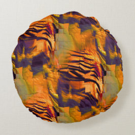 Nedfläckad abstrakt mosaic teckning, guld som brän rund kudde