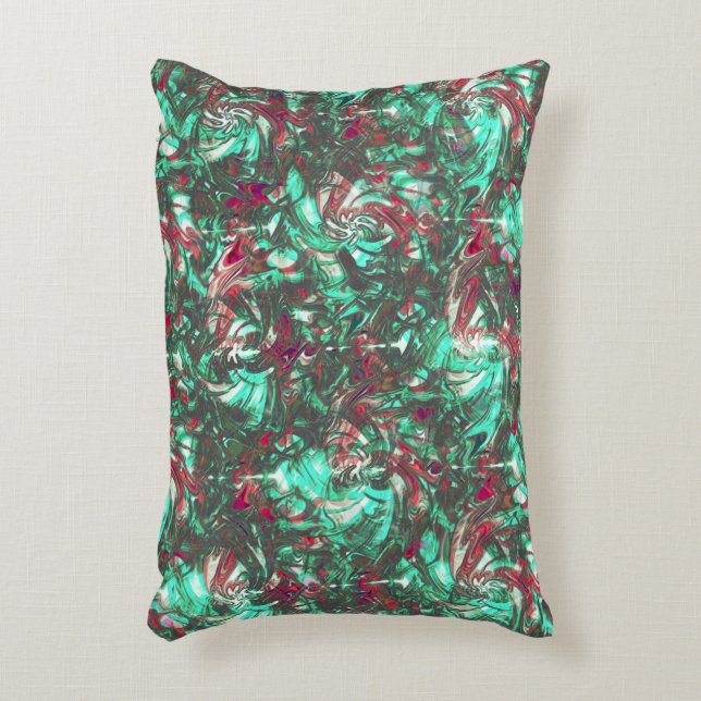 Nedfläckad akvamarin och rött, nedsmutsat med rött prydnadskudde (Framsidan(Vertikal))