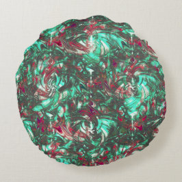 Nedfläckad akvamarin och rött, nedsmutsat med rött rund kudde