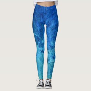 nedfläckad av blått och grönt abstrakt, mönster leggings