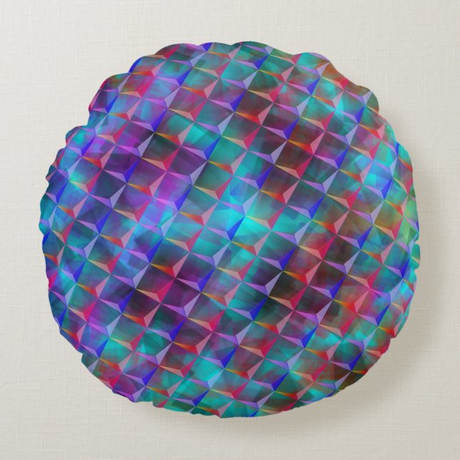 Nedfläckad blåaktig lilak och 3D eller rosa triang Rund Kudde (Framsidan)