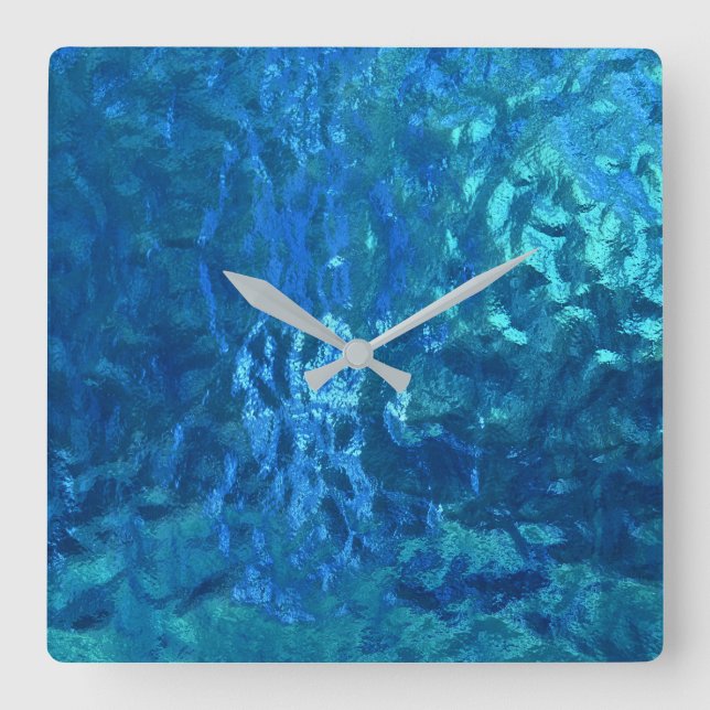 nedfläckad blått glasmakro fyrkantig klocka (Framsida)