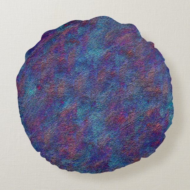 Nedfläckad, cyan och rödfärgade skiktstänk rund kudde (Baksidan)