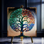Nedfläckad-Glass Träd med trim mot Guld Kakelplatta<br><div class="desc">Nedfläckad-Glass Träd med Antique Guld Trim har en platta med utseende av nedfläckad-glas, vibrant intrikat, lapptäcke grenar och trunk-kaleidoskopi med skuggor av emerald grönt, safierblått, gult och krimson, placerade mot en subtil, gradient bakgrund som övergår från mjuk gryning till midnatt himmel, med delikat, snurrande mönster Jag påminner om Art nouveau,...</div>