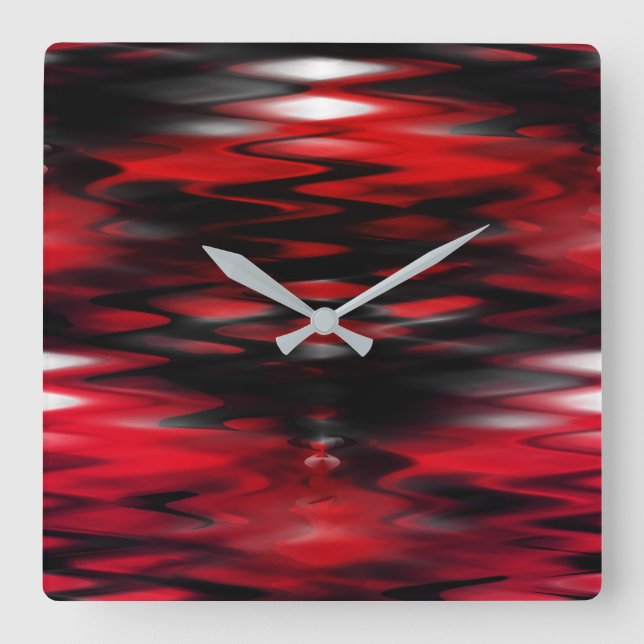 Nedfläckad röd under vit abstrakt zig-zag fyrkantig klocka (Framsida)