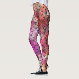 Nedfläckad rödaktig rosa och 3D eller trianglar Leggings