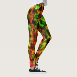 Nedfläckadens grönt, gulaktig, rödaktig, fjädrings leggings