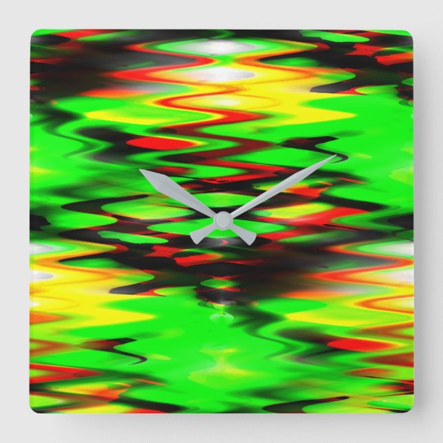 Nedfläckadens grönt och röd abstrakt zig zag fyrkantig klocka (Framsida)