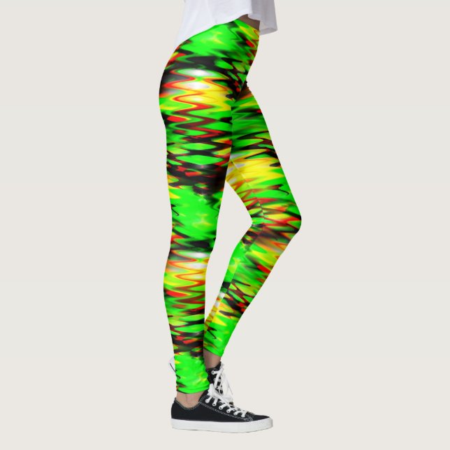 Nedfläckadens grönt och röd abstrakt zig zag leggings (Höger)
