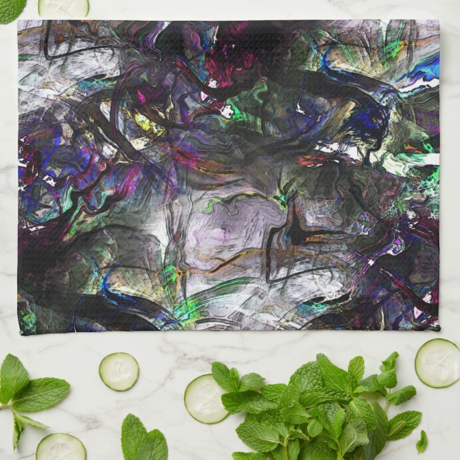 Nedfläckadens "tunga färger" överlappande i blandn kökshandduk (Vikta)