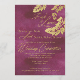 Nedgång i Kärlek Cranberry och Guld Löv Bröllop Inbjudningar