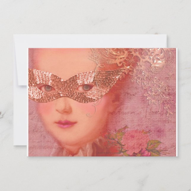 Nedgång- och vinterbollmaskerad Marie Antoinette Inbjudningar (Framsida)