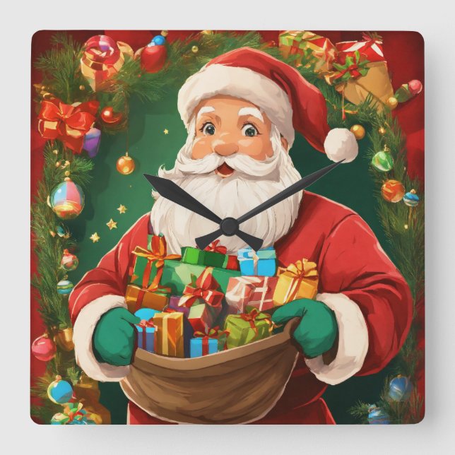 Nedgång till jul: Festive Wall Clock Fyrkantig Klocka (Framsida)