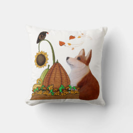 NedgångCorgi med pumpa- och fågeldekorativ kudde