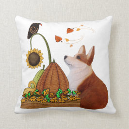 NedgångCorgi med pumpa- och fågeldekorativ kudde