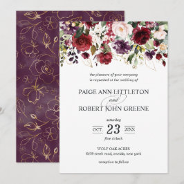Nedgången blommar i röd, lila- och rodnadbröllop inbjudningar