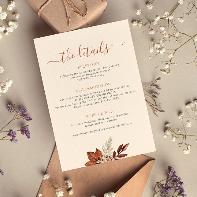 Nedhöstboho löv bröllop detaljer om elfenben tilläggskort (Skapare uppladdad)