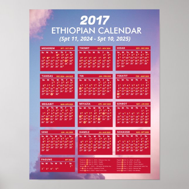 Nedladdning av etiopisk kalender 2017 poster (Framsidan)