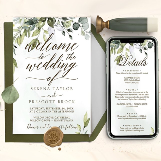 Nedladdningsbar botanisk kalligrafi Bröllop Inbjudningar (botanical greenery wedding invite)