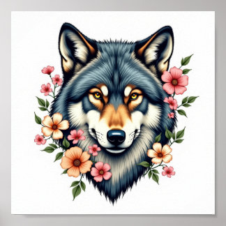 Nedladdningsbar Varg av Blommigt Vintage Wall Art Poster
