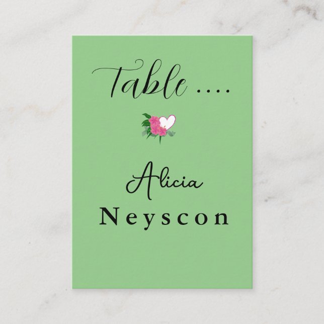 Nedladdningsbart Bröllop hjärta och blommor Greene Placeringskort (Framsida)