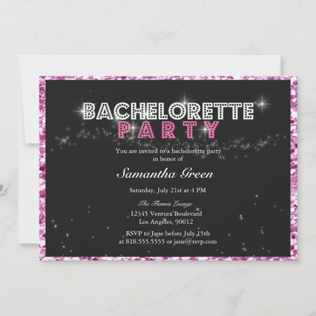 Nedre Glitter Rosa Bachelorette Party bjudande Inbjudningar (Framsida)