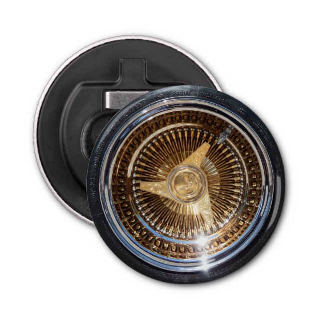 Nedre Guld Wire Hjul med låg rider Rims Däck Flasköppnare (Framsidan)