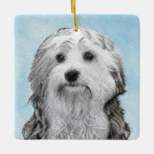 Nedre målning - Cute Original Hund Art Julgransprydnad Keramik