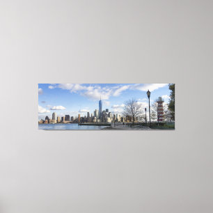 Nedre Manhattan Skyline med fyr Triptych Canvastryck