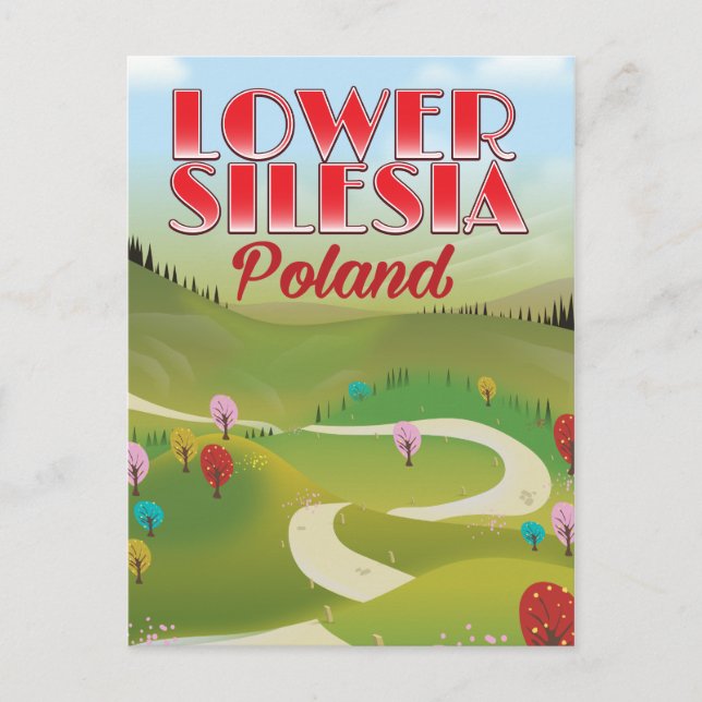 nedre Schlesien Polska-reseaffisch Vykort (Framsida)