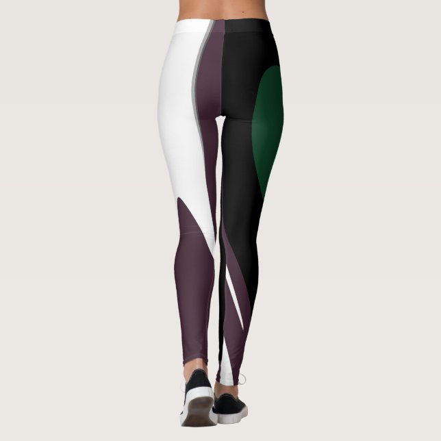 Nedsänkning: Abstrakt Black, White, Lila & Grönt Leggings (Baksida)